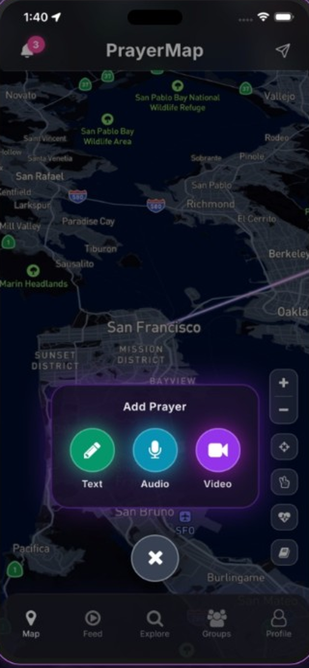 PrayerMap - Add prayer via text, audio, or video